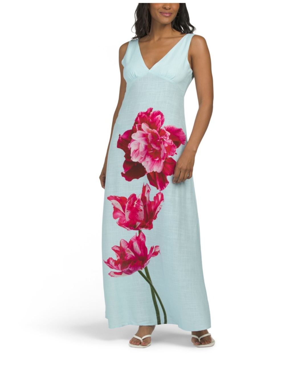 Light Blue Maxi Dress with Pink Floral Print
